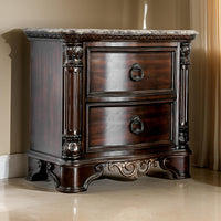 Transitional Wood Night Stand With Genuine Marble Top, Brown - BM182950
