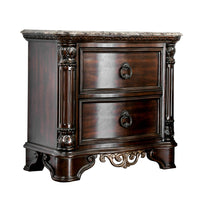 Transitional Wood Night Stand With Genuine Marble Top, Brown - BM182950