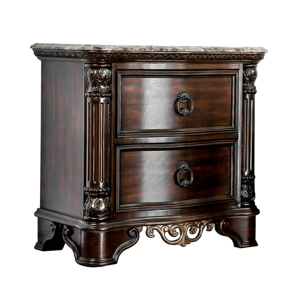 Transitional Wood Night Stand With Genuine Marble Top, Brown - BM182950