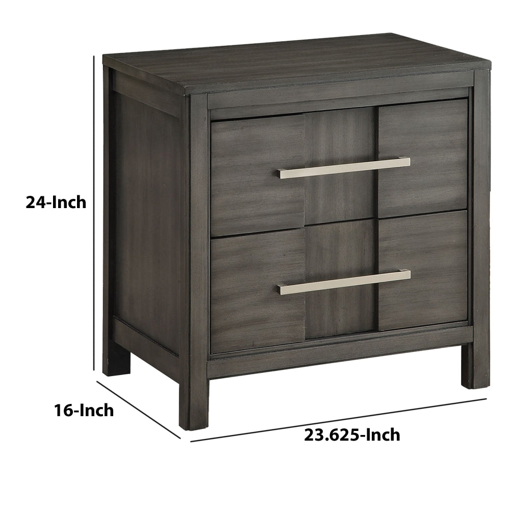Transitional Solid Wood Night Stand With Two Drawers, Gray - BM182990