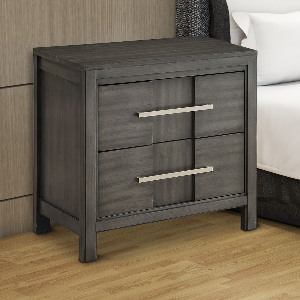 Transitional Solid Wood Night Stand With Two Drawers, Gray - BM182990