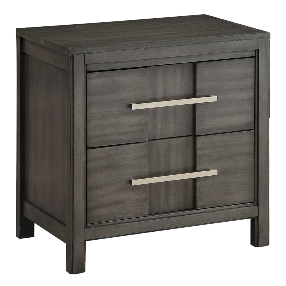Transitional Solid Wood Night Stand With Two Drawers, Gray - BM182990