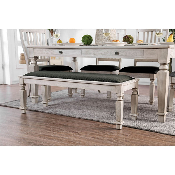 Transitional Style Fabric Upholstered Wooden Bench, White and Gray - FOA-CM3089BN