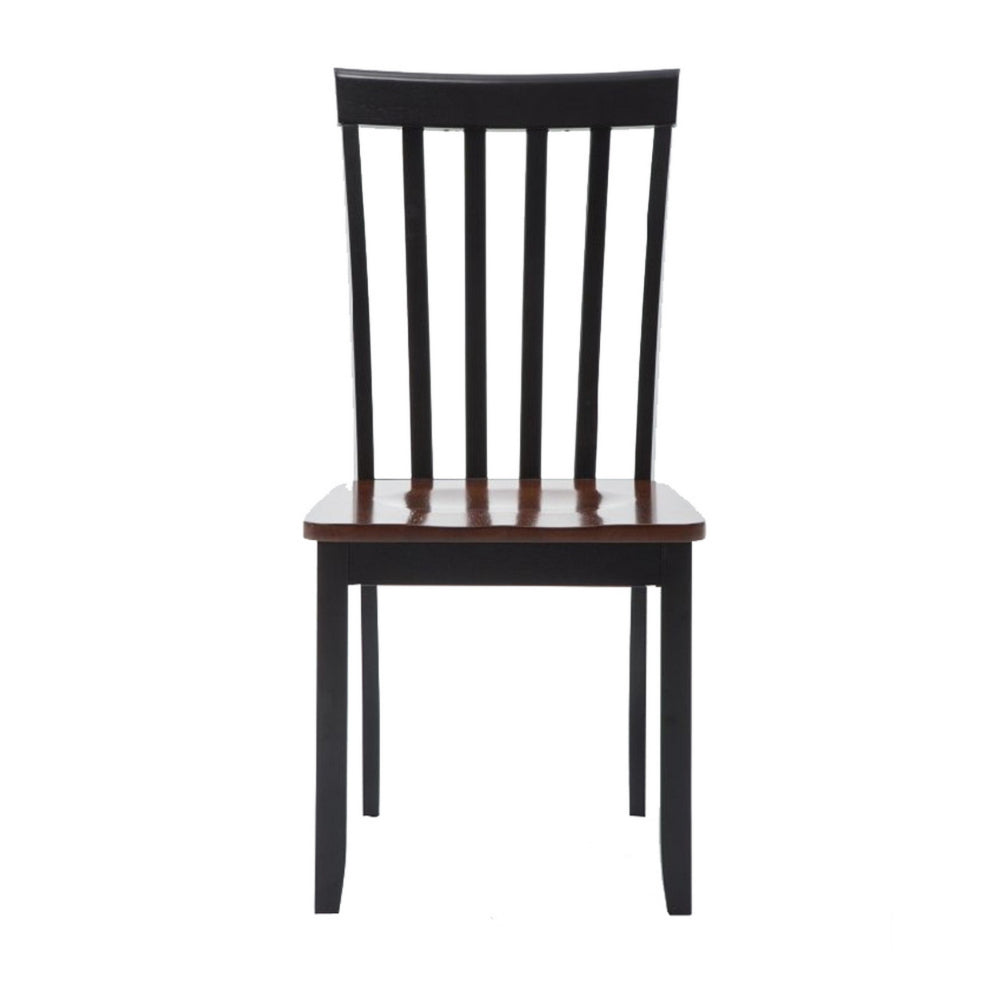 Wooden Seat Dining Chair with Slatted Backrest, Set of 2, Brown and Black - BM183350