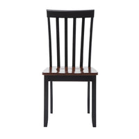 Wooden Seat Dining Chair with Slatted Backrest, Set of 2, Brown and Black - BM183350