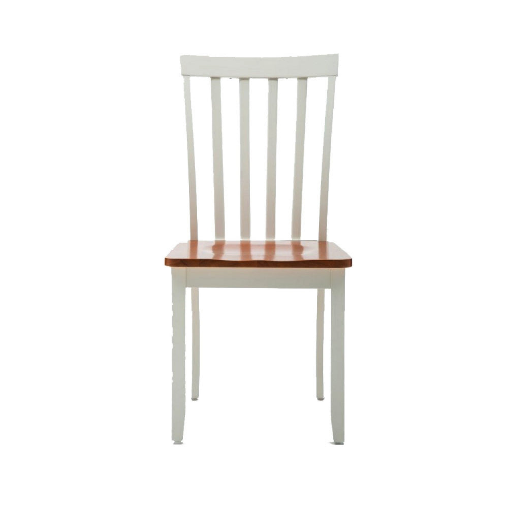 Wooden Seat Dining Chair with Slatted Backrest, Set of 2, Brown and White - BM183360