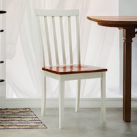 Wooden Seat Dining Chair with Slatted Backrest, Set of 2, Brown and White - BM183360