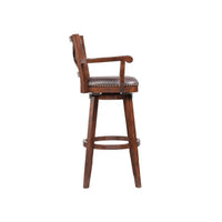 Nailhead Trim Faux Leather Upholstered Barstool with Wooden Arms, Dark Brown - BM183375