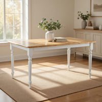 Grained Rectangular Wooden Dining Table with Turned legs, Brown and White - BM183400