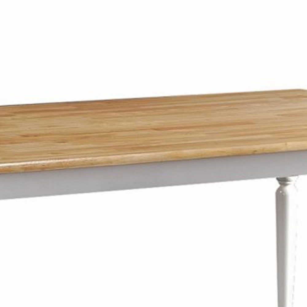 Grained Rectangular Wooden Dining Table with Turned legs, Brown and White - BM183400