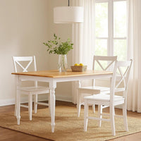 Grained Rectangular Wooden Dining Table with Turned legs, Brown and White - BM183400
