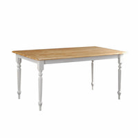 Grained Rectangular Wooden Dining Table with Turned legs, Brown and White - BM183400