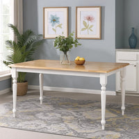 Grained Rectangular Wooden Dining Table with Turned legs, Brown and White - BM183400