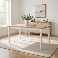 Grained Rectangular Wooden Dining Table with Turned legs, Brown and White - BM183400