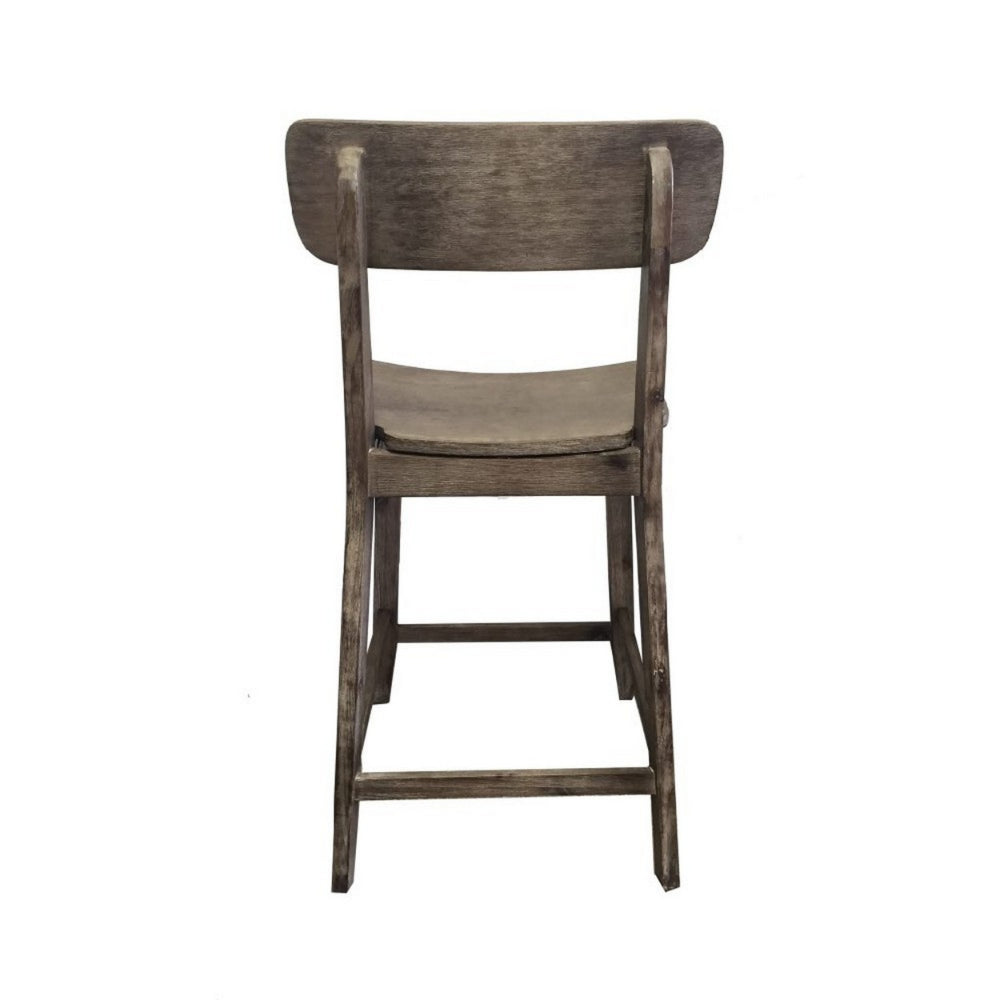 Curved Seat Wooden Frame Counter Stool with Cut Out Backrest, Gray - BM183426