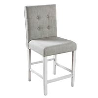 Fabric Upholstered Solid Wood Counter Height Chair, White and Gray, Pack of Two