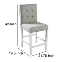 Fabric Upholstered Solid Wood Counter Height Chair, White and Gray, Pack of Two