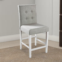 Fabric Upholstered Solid Wood Counter Height Chair, White and Gray, Pack of Two