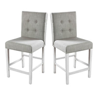 Fabric Upholstered Solid Wood Counter Height Chair, White and Gray, Pack of Two