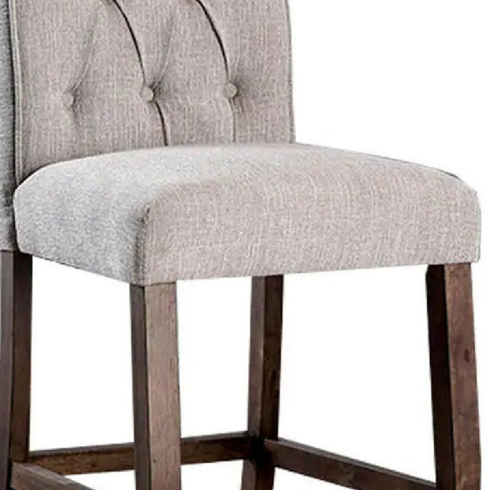 Wooden Fabric Upholstered Counter Height Chair, Cream And Brown, Pack Of Two