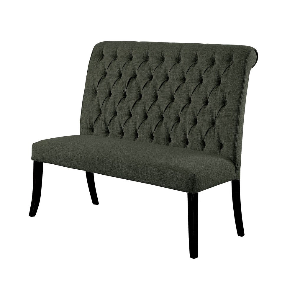 Button Tufted Fabric Upholstered Wooden Love Seat Bench, Beige and Black - FOA-CM3564GY-BN