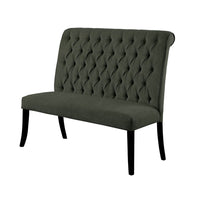 Button Tufted Fabric Upholstered Wooden Love Seat Bench, Beige and Black - FOA-CM3564GY-BN