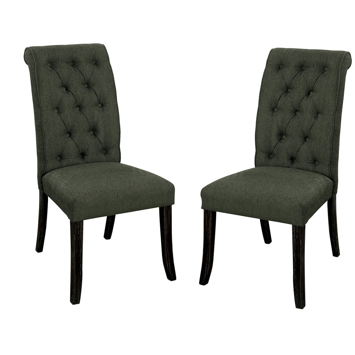 Button Tufted Wooden Fabric Upholstered Side Chair, Gray, Pack Of Two - BM183640