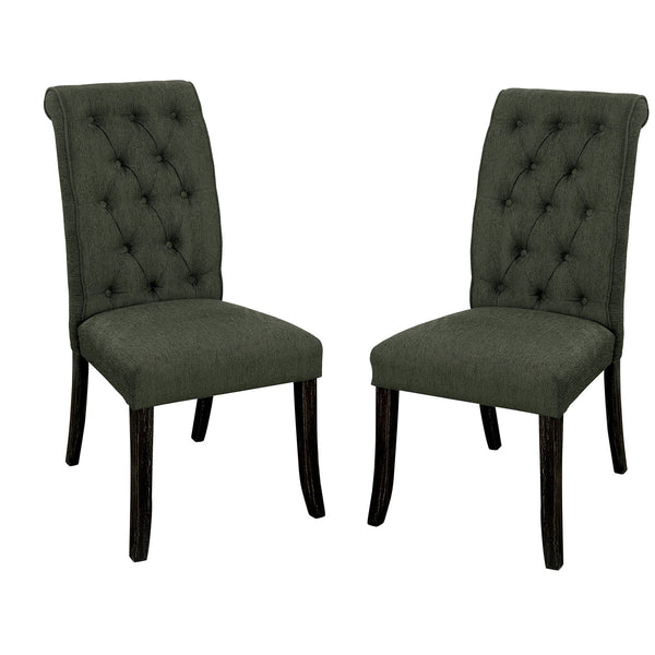 Button Tufted Wooden Fabric Upholstered Side Chair, Gray, Pack Of Two - BM183640