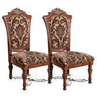Wooden Fabric Upholstered Side Chair With Floral Print, Brown, Pack Of Two - BM183666