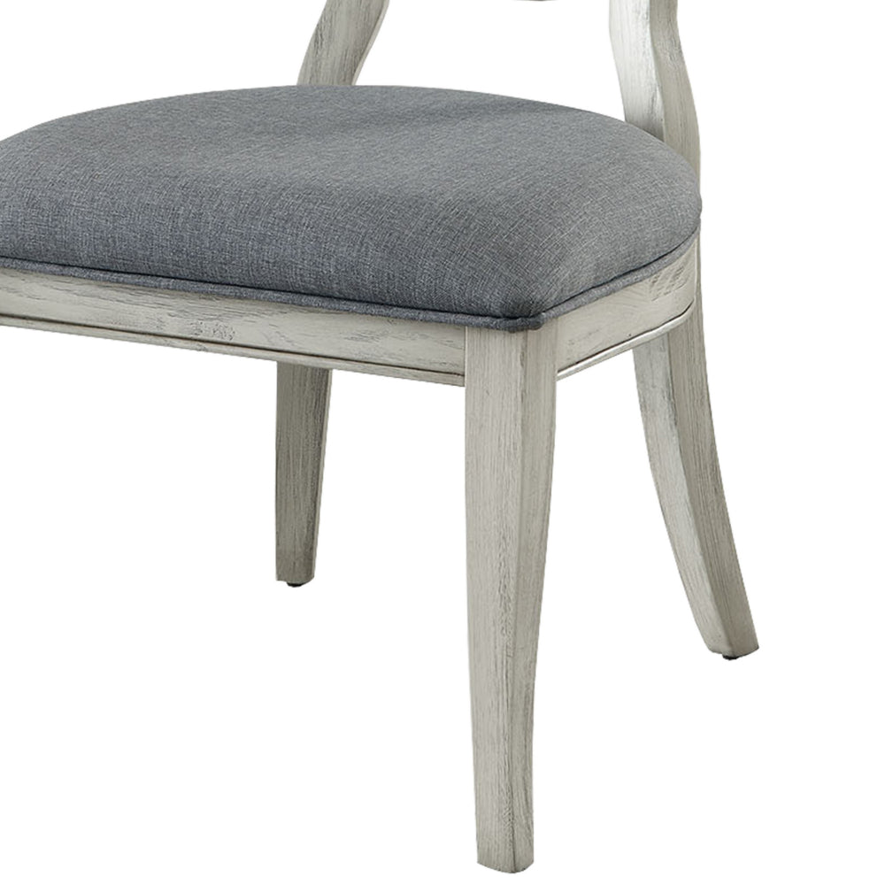 Fabric Upholstery Side Chair, White And Gray, Pack Of Two