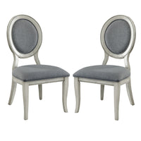 Fabric Upholstery Side Chair, White And Gray, Pack Of Two