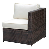 Faux Rattan Left Arm Chair with Seat & Back Cushions, Brown And Ivory - FOA-CM-OS2136-A