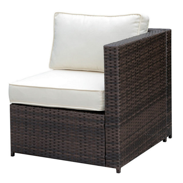 Faux Rattan Left Arm Chair with Seat & Back Cushions, Brown And Ivory - FOA-CM-OS2136-A