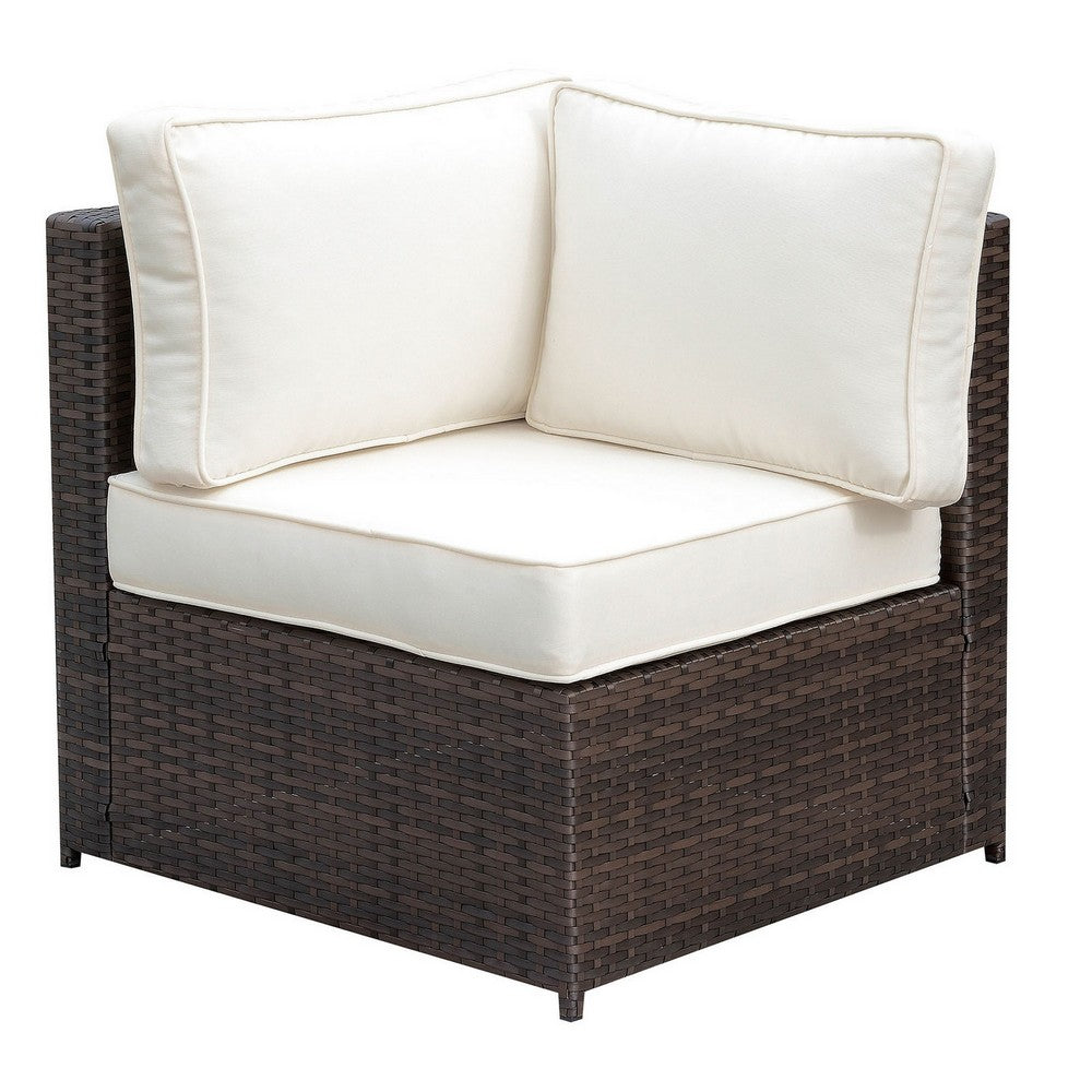 Faux Rattan Corner Chair with 1 Seat & 2 Back Cushions, Brown And Ivory - FOA-CM-OS2136-C