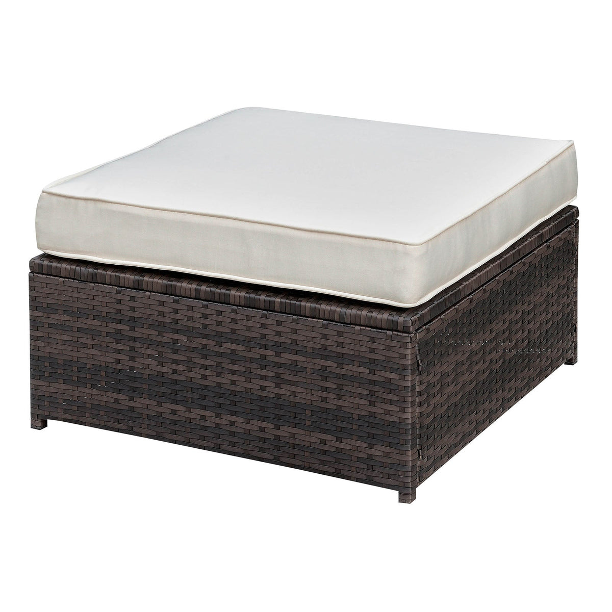 Aluminium Frame Faux Polyester Upholstered Square Ottoman, Brown and White - BM183747
