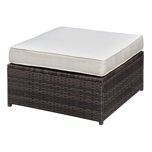 Aluminium Frame Faux Polyester Upholstered Square Ottoman, Brown and White - BM183747