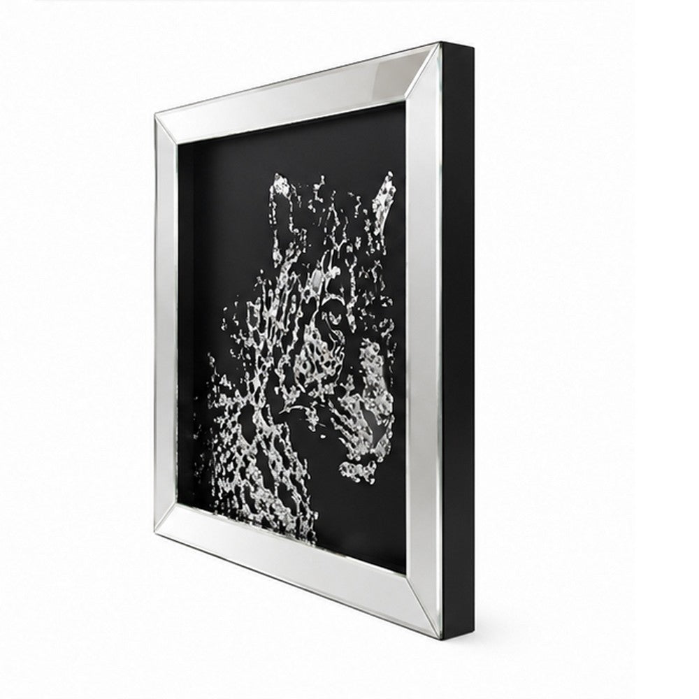 32'' Leopard Design Wall Decor with Faux Crystal Inlay, Silver - BM184757