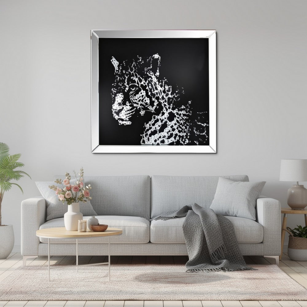 32'' Leopard Design Wall Decor with Faux Crystal Inlay, Silver - BM184757
