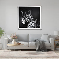 32'' Leopard Design Wall Decor with Faux Crystal Inlay, Silver - BM184757
