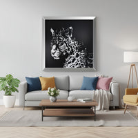 32'' Leopard Design Wall Decor with Faux Crystal Inlay, Silver - BM184757