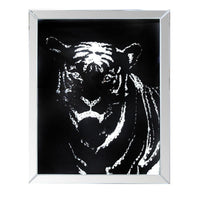 Rectangular Mirror framed Tiger Wall Decor With Crystal Inlays, Black & Silver - BM184759