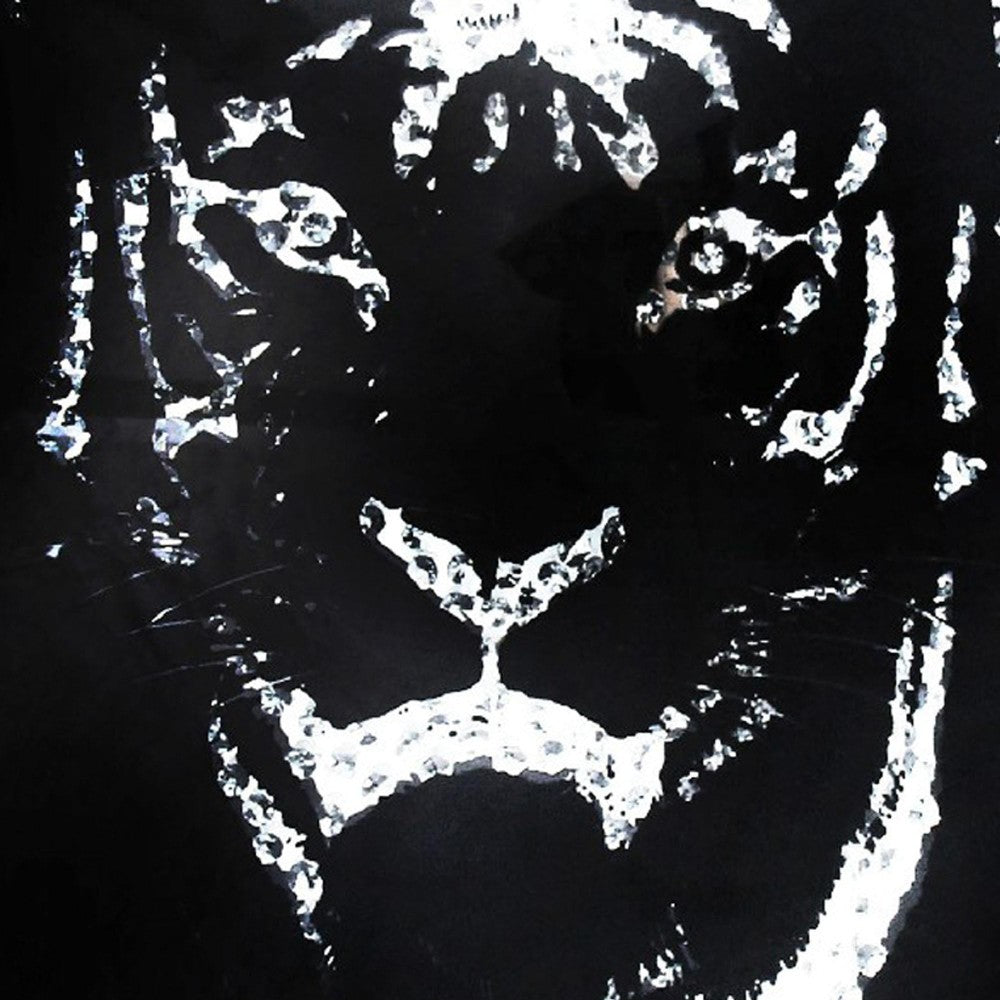 Rectangular Mirror framed Tiger Wall Decor With Crystal Inlays, Black & Silver - BM184759