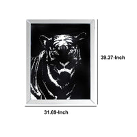 Rectangular Mirror framed Tiger Wall Decor With Crystal Inlays, Black & Silver - BM184759