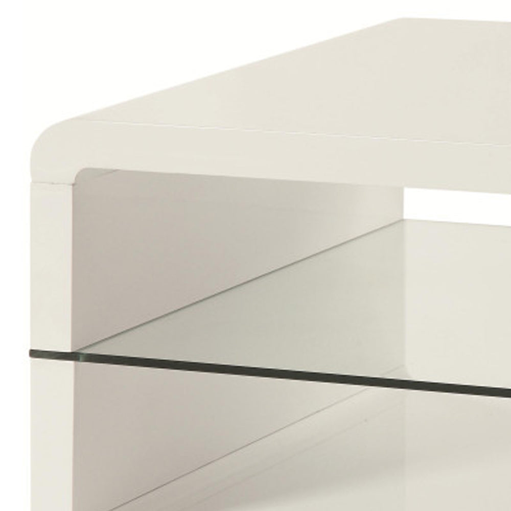 Modern Coffee Table With Rounded Corners & Clear Tempered Glass Shelf, White