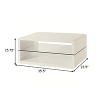 Modern Coffee Table With Rounded Corners & Clear Tempered Glass Shelf, White