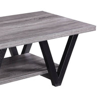 Zigzag Contemporary Solid Wooden Coffee Table With Bottom Shelf, Gray And Black