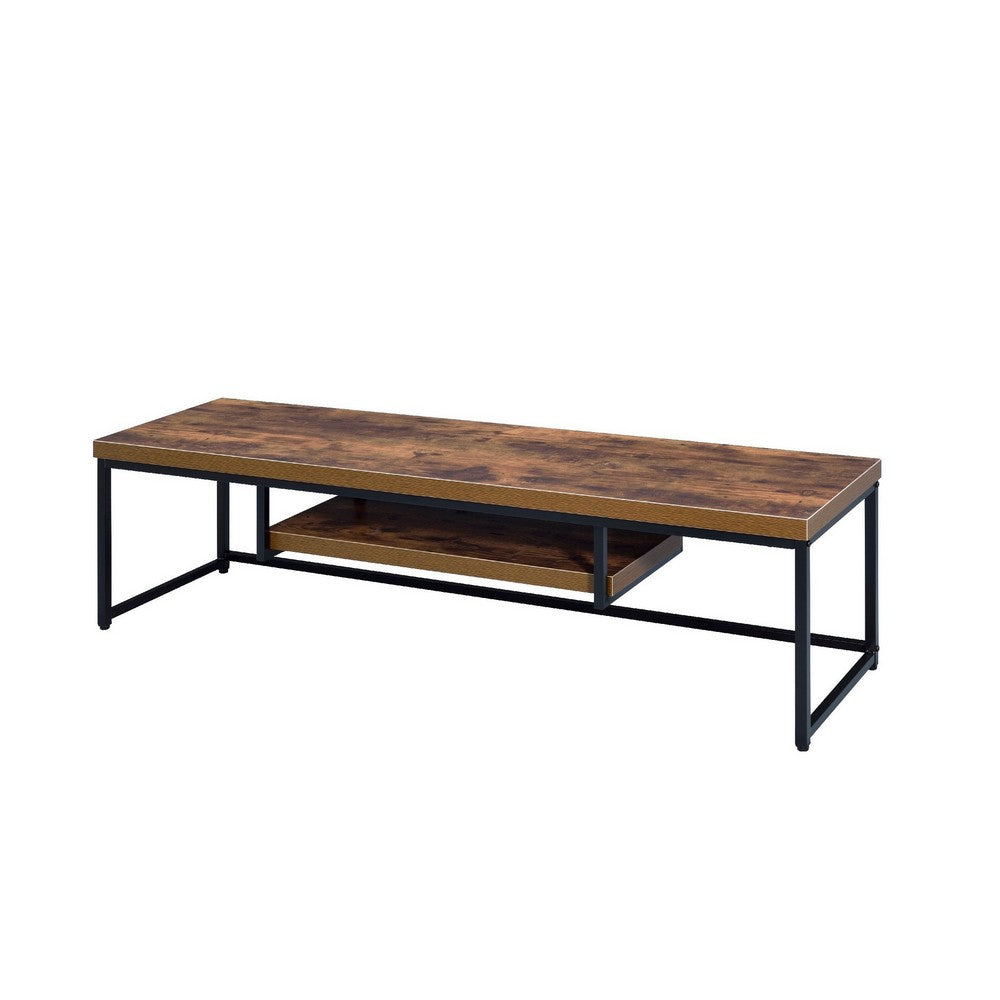 Rectangular Wood And Metal TV Stand With One Shelf, Brown And Black - AMF-91782