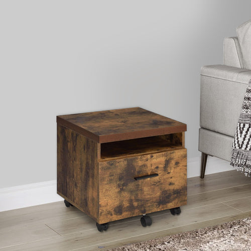 BM185353 Wooden File Cabinet With Open Compartment And Drawer, Oak Brown And Black