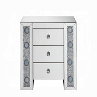 BM185407 Wood & Mirror Nightstand with Agate Inserts, Silver