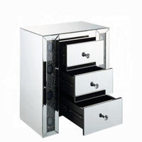 BM185407 Wood & Mirror Nightstand with Agate Inserts, Silver